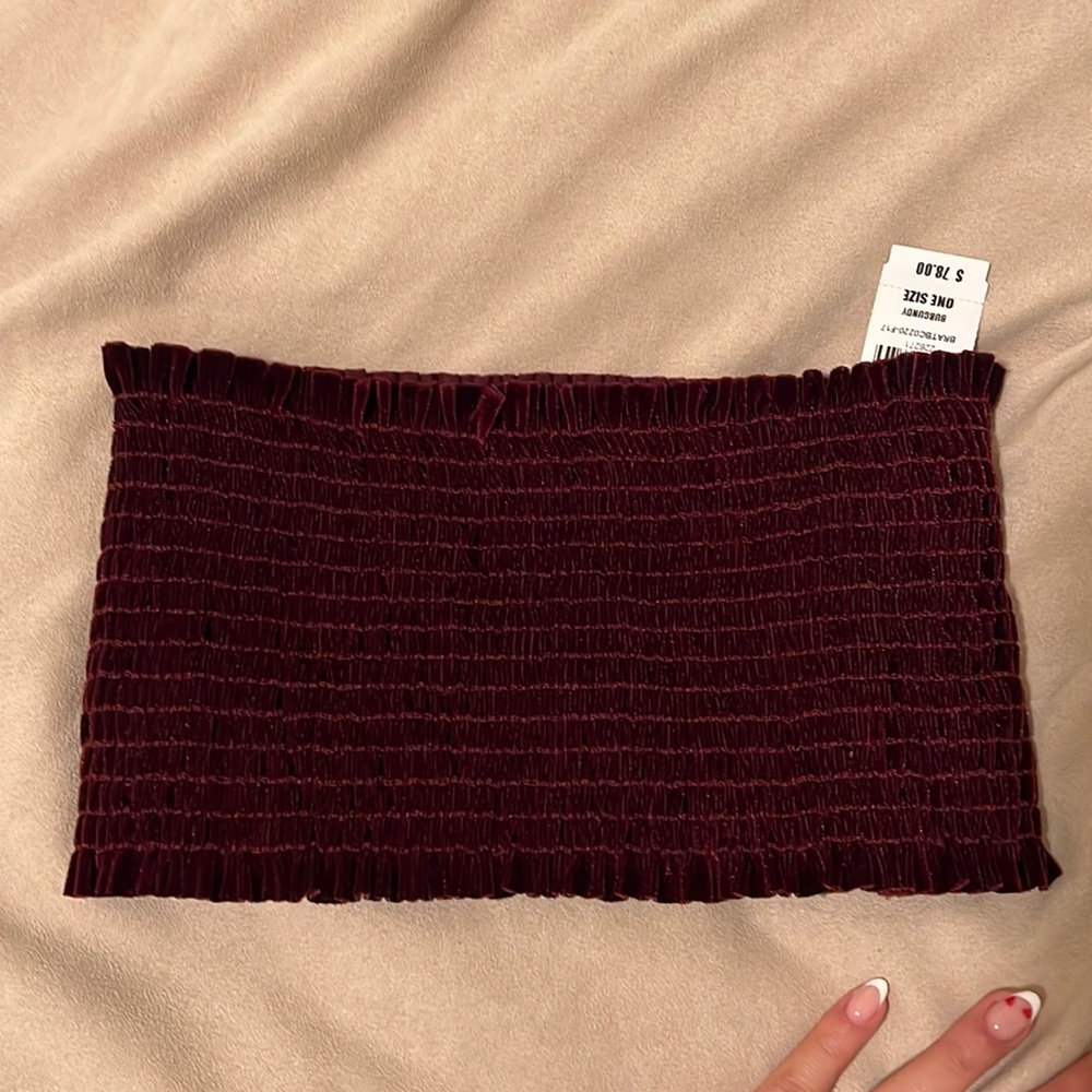 LF burgundy strapless velvet top, NWT